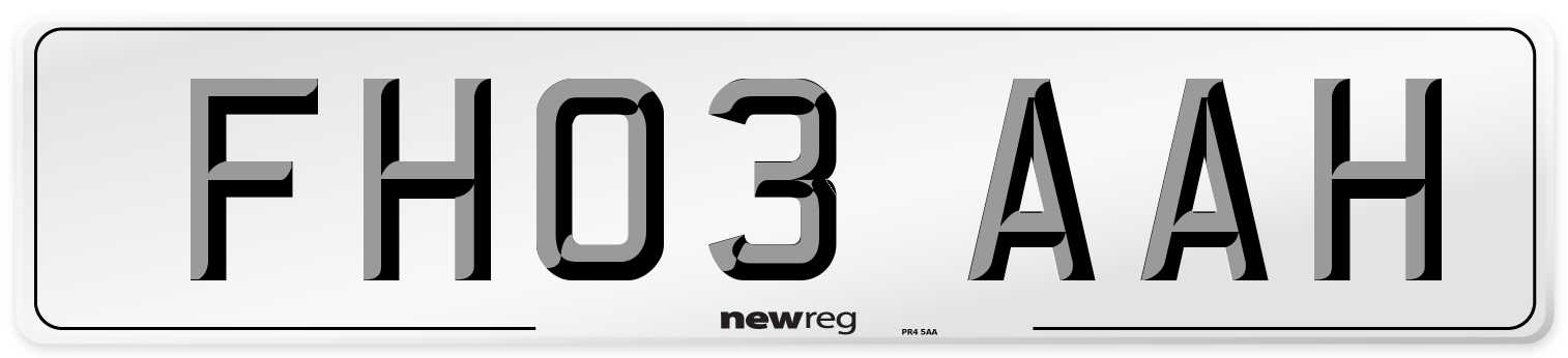 FH03 AAH Number Plate from New Reg